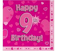 Oaktree Happy 9th Birthday Pink 33cm x 33cm 3-ply Napkins 16pcs