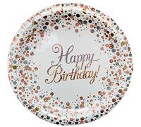 Oaktree Happy Birthday Sparkling Fizz Rose Gold 9"/23cm Plates 8pcs