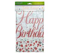 OakTree Happy Birthday Sparkling Fizz Rose Gold Colourfast Plastic Table Cover 137cm x 2.6m 1pc