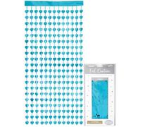 Oaktree Heart Foil Door Curtain 0.90m x 2.50m Metallic Lt Blue