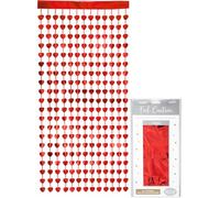 Oaktree Heart Foil Door Curtain 0.90m x 2.50m Metallic Red
