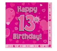 Oaktree Hearts 13Th Birthday Napkins (Pack Of 16) Pink (One Size)