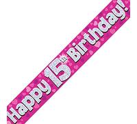 Oaktree Ltd Happy 15th Birthday Banner, Foil, Pink, 270 x 12 x 0.1 cm