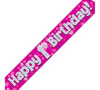Oaktree Ltd Happy 1st Birthday Banner, Foil, Pink, 270 x 12 x 0.1 cm