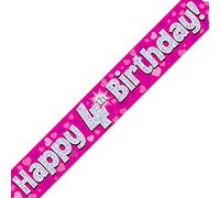 Oaktree Ltd Happy 4th Birthday Banner, Foil, Pink, 270 x 12 x 0.1 cm