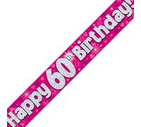 Oaktree Ltd Happy 60th Birthday Banner, Foil, Pink, 270 x 12 x 0.1 cm