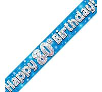 Oaktree Ltd Happy 80th Birthday Banner, Foil, Blue, 270 x 12 x 0.1 cm