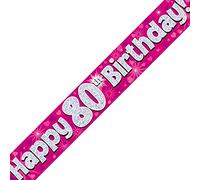 Oaktree Ltd Happy 80th Birthday Banner, Foil, Pink, 270 x 12 x 0.1 cm