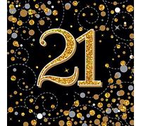 Oaktree Sparkling Fizz 21st Black & Gold 33cm x 33cm 3-ply Napkins 16pcs