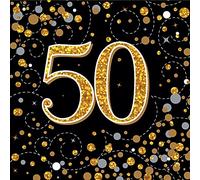 Oaktree Sparkling Fizz 50th Black & Gold 33cm x 33cm 3-ply Napkins 16pcs