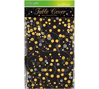 OakTree Sparkling Fizz Black & Gold Colourfast Plastic Table Cover 137cm x 2.6m 1pc