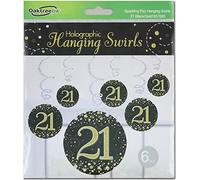 OakTree Sparkling Fizz Hanging Swirls 21st Black/Gold 6pcs