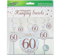 OakTree Sparkling Fizz Hanging Swirls 60th White & Rose Gold 6pcs