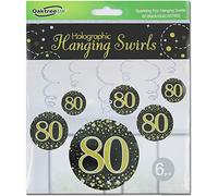 OakTree Sparkling Fizz Hanging Swirls 80th Black/Gold 6pcs