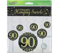 OakTree Sparkling Fizz Hanging Swirls 90th Black/Gold 6pcs