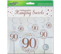 OakTree Sparkling Fizz Hanging Swirls 90th White & Rose Gold 6pcs