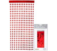 Oaktree Star Foil Door Curtain 1m x 2m Metallic Red