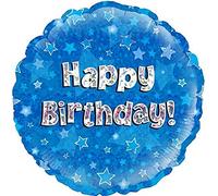 Oaktree UK 18-Inch Happy Birthday Holographic Foil Design Balloons, Blue