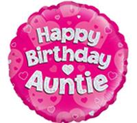 OAKTREE UK 229493 Oaktree 18" Happy Birthday Auntie Pink Holographic
