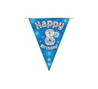 OAKTREE UK 631144 Party Bunting Happy 8th Birthday Blue Holographic 11 Flags 3.9m