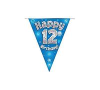 OAKTREE UK 631229 Party Bunting Happy 12th Birthday Blue Holographic 11 Flags 3.9m