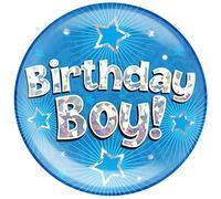 OAKTREE UK 633322 6" Jumbo Badge Birthday Boy Blue Holographic Cracked Ice