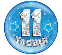 OAKTREE UK 633438 6" Jumbo Badge 11 Today Blue Holographic Cracked Ice
