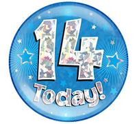 OAKTREE UK 633469 6" Jumbo Badge 14 Today Blue Holographic Cracked Ice