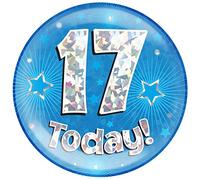OAKTREE UK 633490 6" Jumbo Badge 17 Today Blue Holographic Cracked Ice