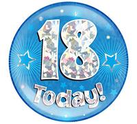 OAKTREE UK 633506 6" Jumbo Badge 18 Today Blue Holographic Cracked Ice