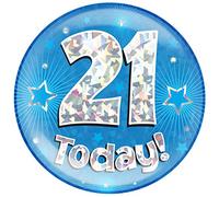 OAKTREE UK 633513 6" Jumbo Badge 21 Today Blue Holographic Cracked Ice