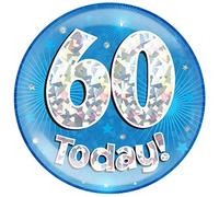 OAKTREE UK 633551 6" Jumbo Badge 60 Today Blue Holographic Cracked Ice