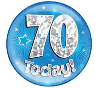 OAKTREE UK 633575 6" Jumbo Badge 70 Today Blue Holographic Cracked Ice