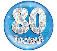 OAKTREE UK 633582 6" Jumbo Badge 80 Today Blue Holographic Cracked Ice, 80th