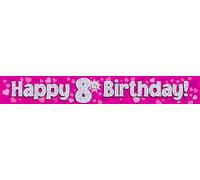 Oaktree UK 9ft Banner Happy 8th Birthday Pink
