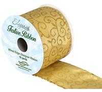 Oaktree UK Eleganze Festive Ribbon Satin Glitter Filigree Gold