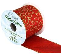 Oaktree UK Eleganze Festive Ribbon Satin Glitter Filigree Red