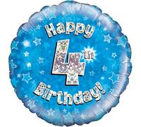 Oaktree UK Oaktree 18" Happy 4th Birthday Blue Holographic, Aluminium