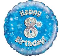 Oaktree UK Oaktree 18" Happy 8th Birthday Blue Holographic, Aluminium