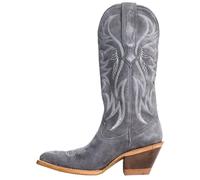 OAKUMSAS Womens Faux Suede Embroidered Cowboy Boots Pointed Toe Chunky Heel Cowboy Boots Pull On Womens Fashion Mid Calf Boots, Grey, 5.5 UK