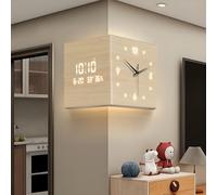 OAKVYNE Acrylic Corner Wall Clock with Silent Movement,Modern Digital Double Sided Clock,Plug-in Power Supply Decorative Wall Art for Living Room Kitchen Decor Square Design(White)