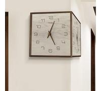 OAKVYNE Double Sided Modern Wall Clock, Square Walnut Dual-Dining Room Corner, Decorative Wall Clock, Silent 90° Angle Time Display, for Bedroom Living Room Office