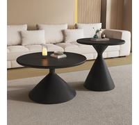 OAKVYNE Round Coffee Table，coffee tables，walnut，Mid Century Vintage，mesa de centro para sala Set of 2，Wood Grain Top，for Living Room, Dining Room, Tea, Home Décor，household Essentials(Black,70+50cm)