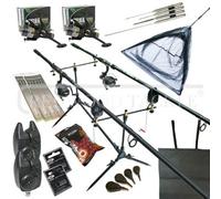 Oakwood Carp fishing Set Up Complete With 3PC Rods Reels Alarms Battery Net Bait Tackle