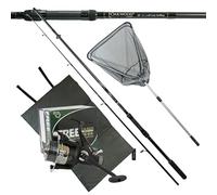 OAKWOOD Carp Stalking Rod & 3BB BTR/Free Spool Reel Line + Mat & Landing Net Fishing Set