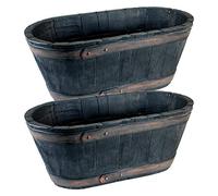 Oakwood Rustic Style Plastic Black Trough Planter - Set of 2 - Indoor & Outdoor Use - 25cm (H) x 60.5 (L) x 32cm (W)