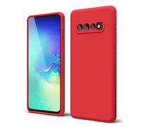 oakxco Designed for Samsung Galaxy S10 Plus Phone Case Liquid Silicone Grip, Cute Thin Slim Soft Rubber TPU Plain Smooth Gel Cover for Women Girl Aesthetic, Matte Solid Protective & Shockproof, Red