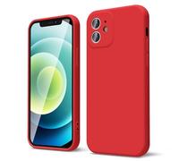 oakxco for iPhone 12 Case Liquid Silicone, Soft Rubber Gel Elegant Aesthetic Basic Simple Cover, Cute Thin Slim TPU Matte Solid Color Plain Smooth Case for Women Men Girl, Red