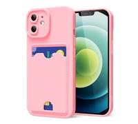 oakxco for iPhone 12 Case with Card Holder, Cute Silicone Wallet Phone Case with Credit Card Slot, Soft Rubber Thin Slim Purse for Women Men with Shockproof Camera Cover Protectionr, Light Pink