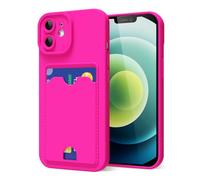 oakxco for iPhone 12 Case with Card Holder, Cute Silicone Wallet Phone Case with Credit Card Slot, Soft Rubber Thin Slim Purse for Women Men with Shockproof Camera Cover Protection, Hot Pink